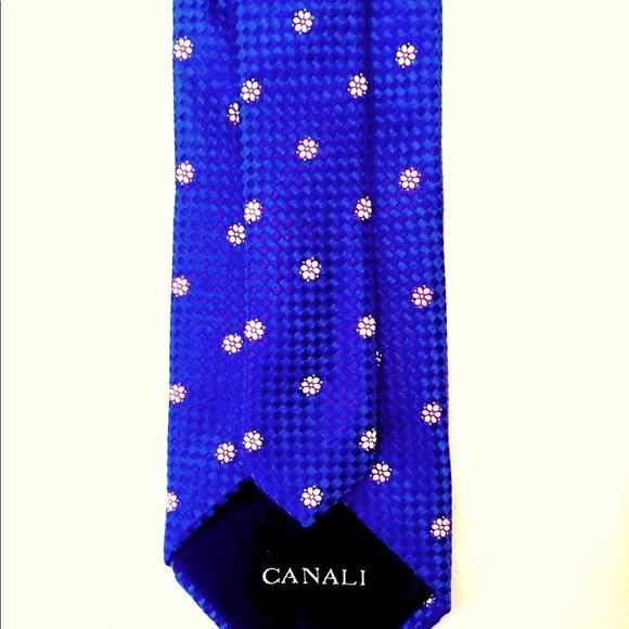 CANALI floral check navy 100% silk tie NWOT - Picture 2 of 2